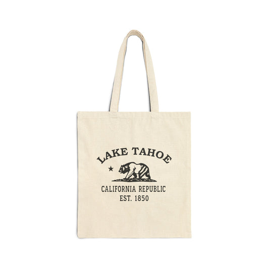 Lake Tahoe California Vintage Retro Cotton Canvas Tote Bag - Black Logo