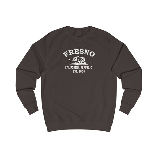 Fresno California Vintage Retro Premium Crewneck Sweatshirt - White Logo - Bottle Green
