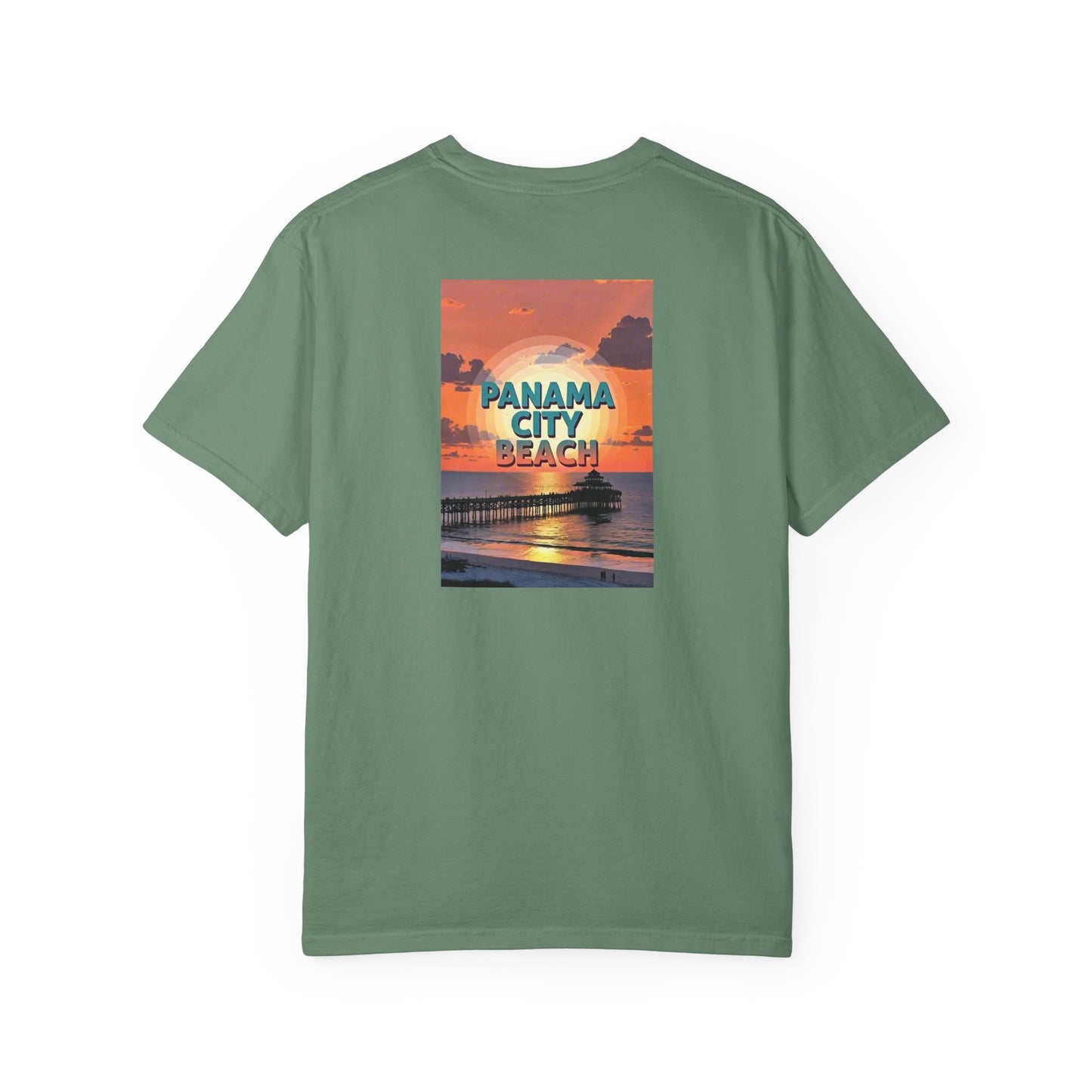Panama City Beach Florida Vintage Retro Back Printed Art Series Cotton Tee - Black Logo