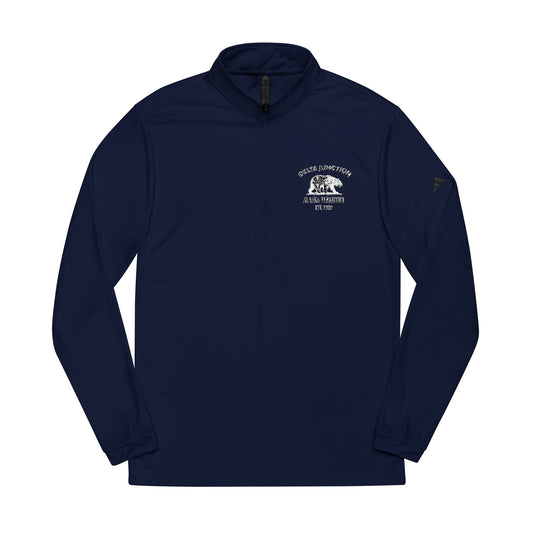 Delta Junction Alaska Vintage Retro Quarter-Zip Embroidered Pullover - White Logo