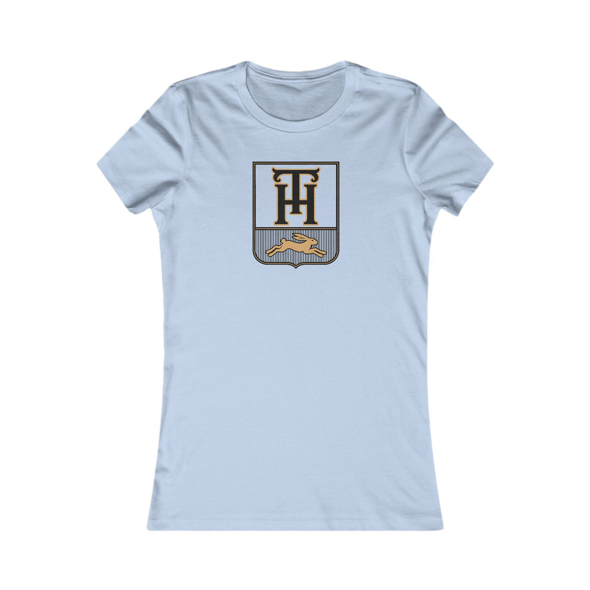 Baby Blue Team Haas Women's Fitted Tee with the TH Family Crest, Ringspun Cotton