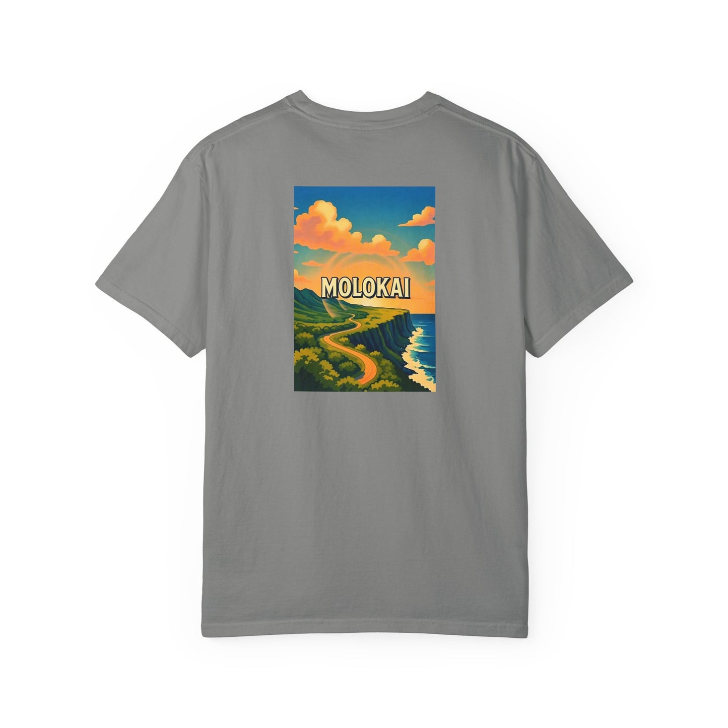 Molokai Hawaii Vintage Retro Back Printed Art Series Cotton Tee - Black Logo