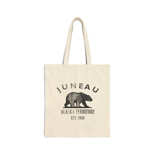 Juneau Alaska Vintage Retro Cotton Canvas Tote Bag - Black Logo