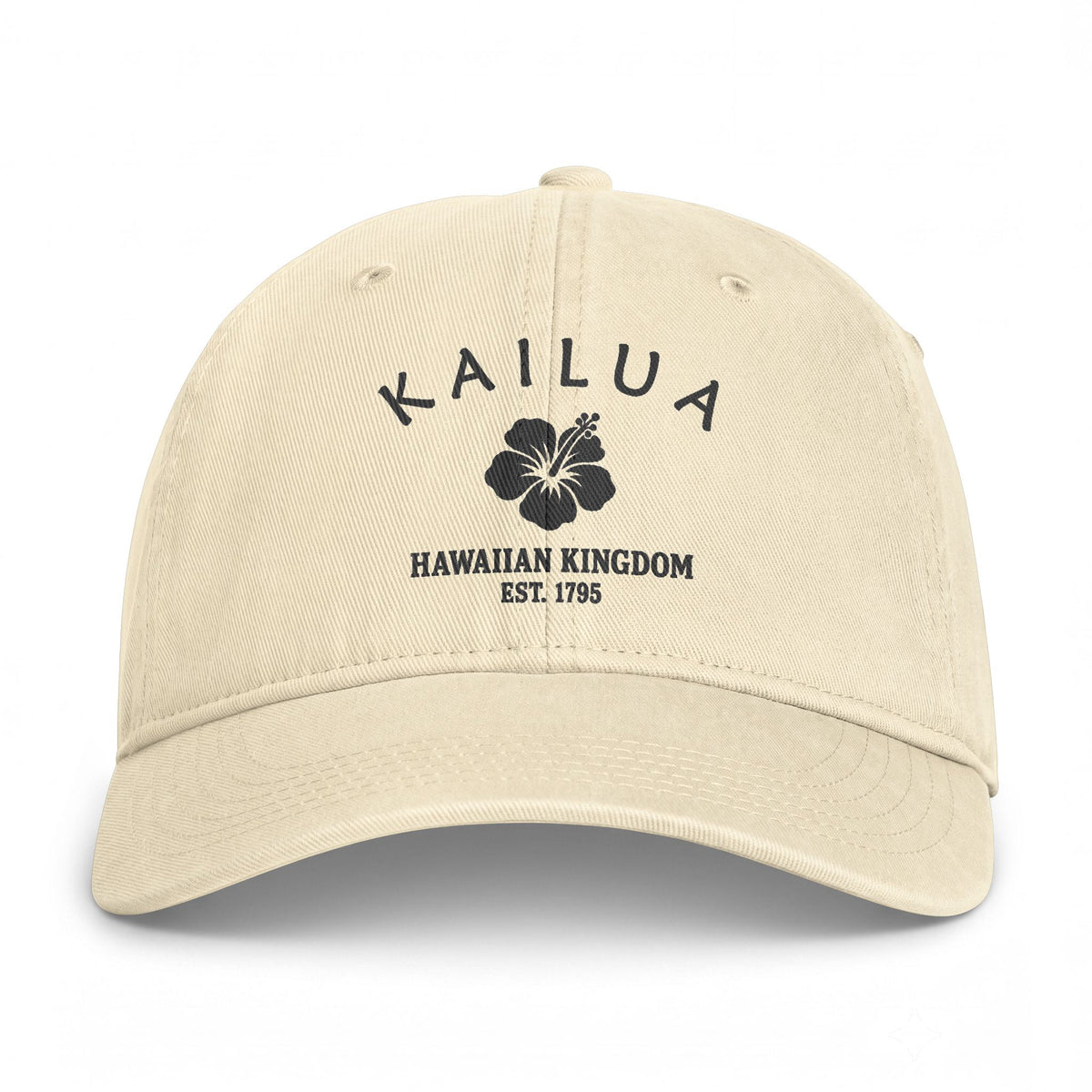 Kailua Hawaii Retro Vintage Washed Cap in Ivory, Charcoal Printed Town Logo