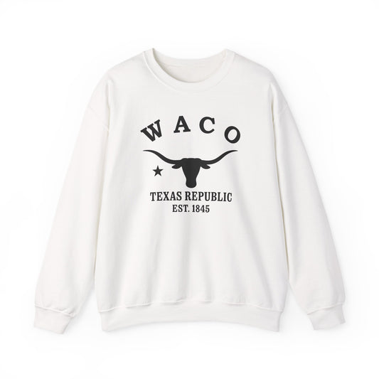 Waco Texas Vintage Retro Unisex Heavy Crewneck Sweatshirt - Black Logo