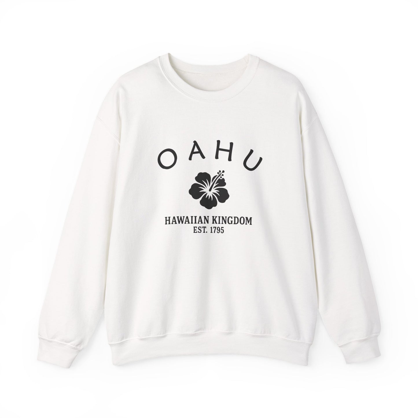 Oahu Hawaii Vintage Retro Unisex Heavy Crewneck Sweatshirt - Black Logo