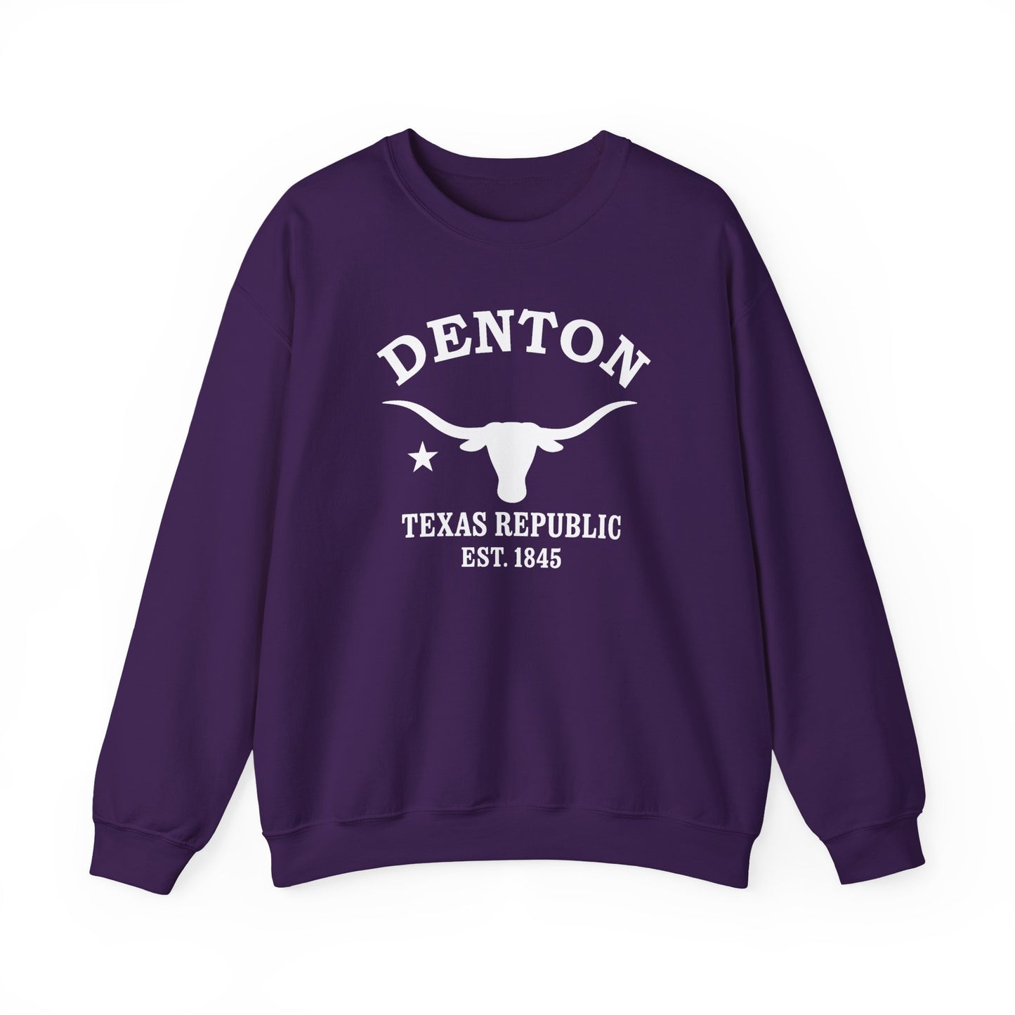 Denton Texas Vintage Retro Unisex Heavy Crewneck Sweatshirt - White Logo