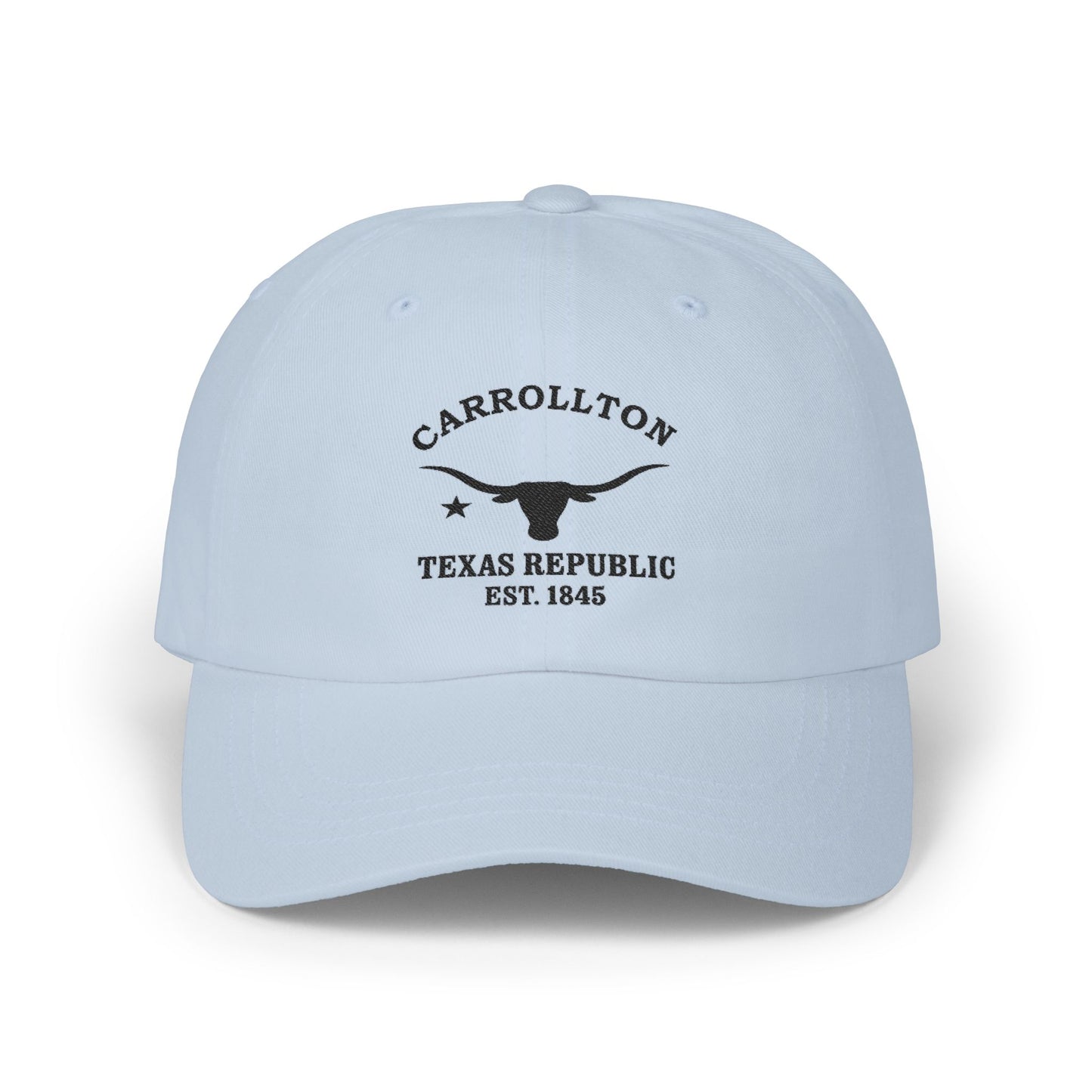 Carrollton Texas Vintage Retro Embroidered Cotton Cap - Black Logo