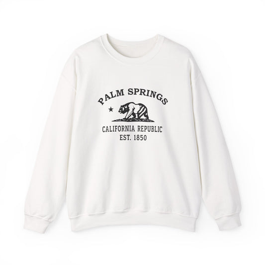 Palm-Springs California Vintage Retro Unisex Heavy Crewneck Sweatshirt - Black Logo