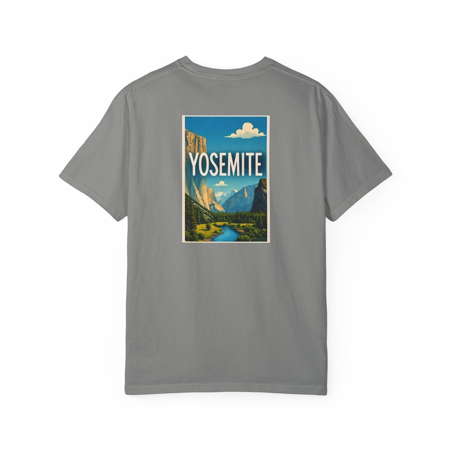 Yosemite California Vintage Retro Back Printed Art Series Cotton Tee - Black Logo