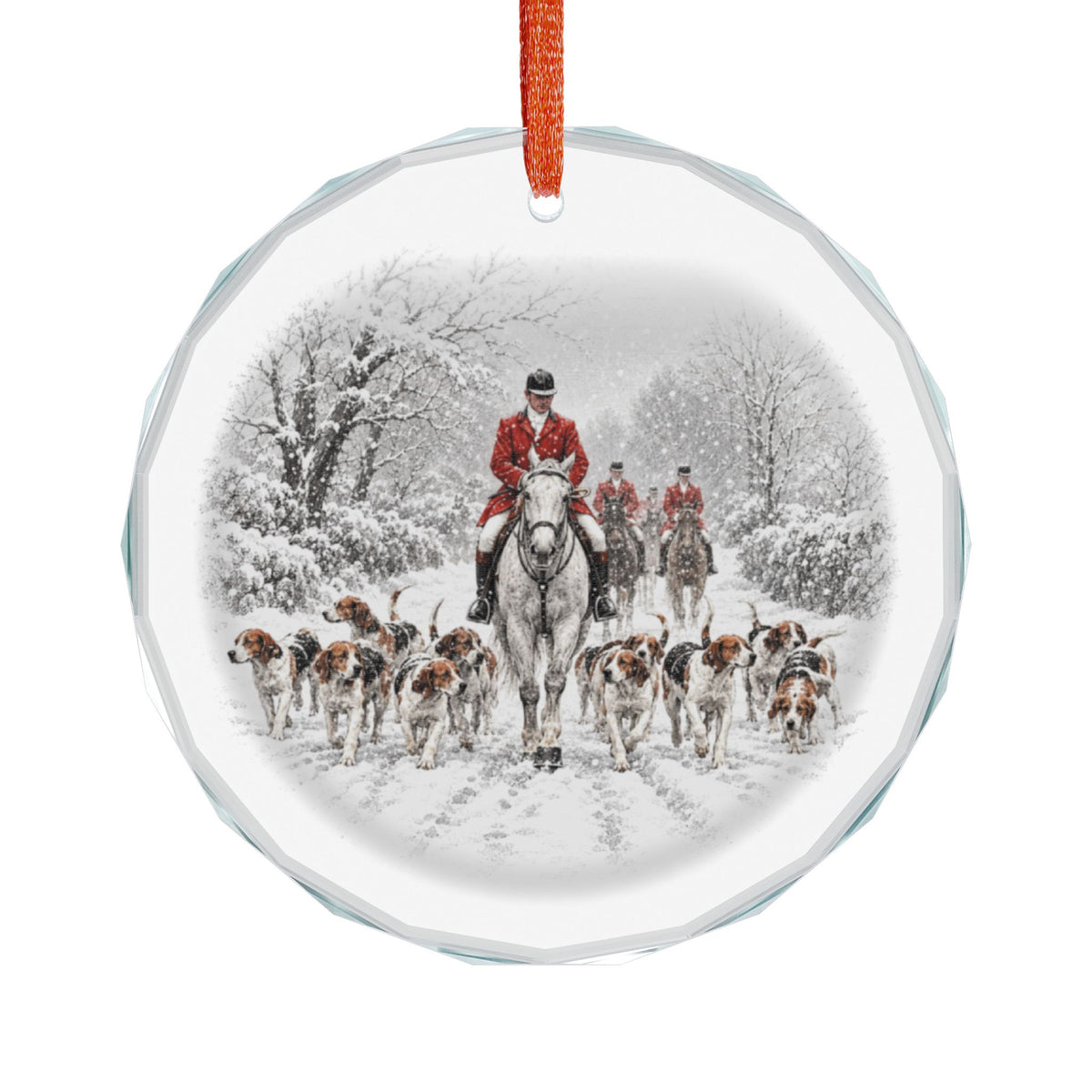Huntsman and Hounds in the Snow Heritage Crystal Ornament Hanging