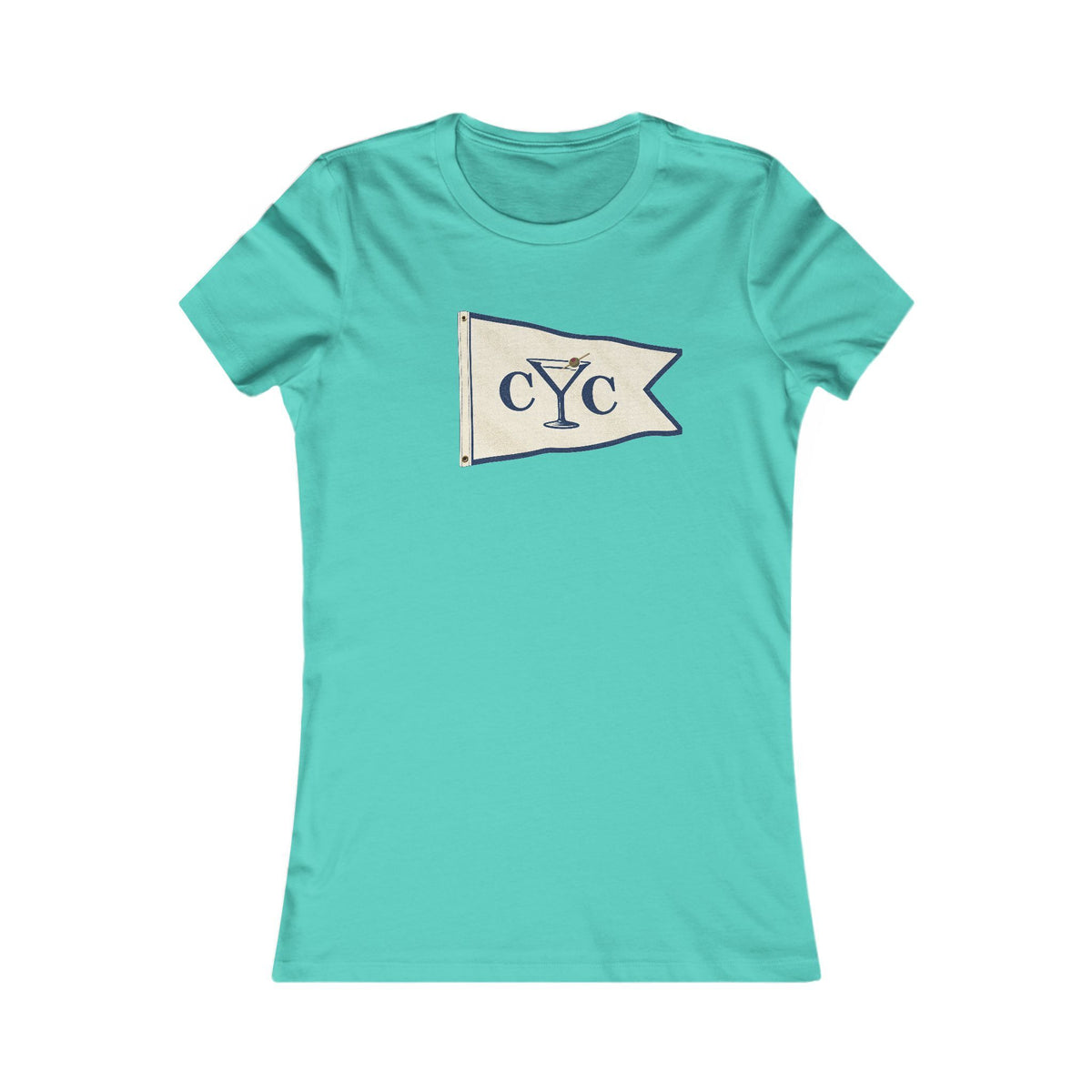 Teal Compo Yacht Club Women's Fitted Tee with the Martini Burgee, Ringspun Cotton