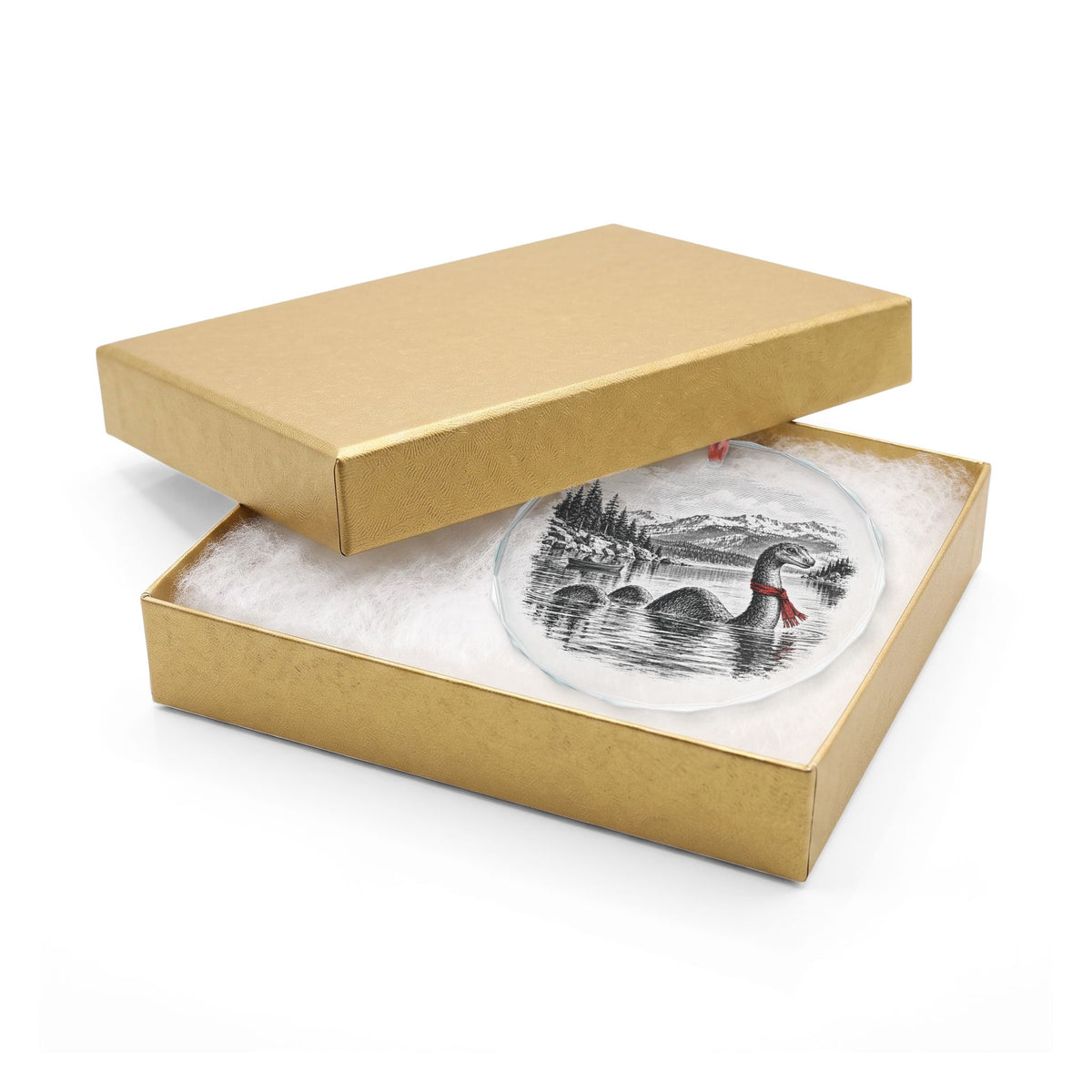 Lake Tahoe California Holiday Ornament, Tahoe Tessie, Crystal Glass Ornament in Gold Gift Box