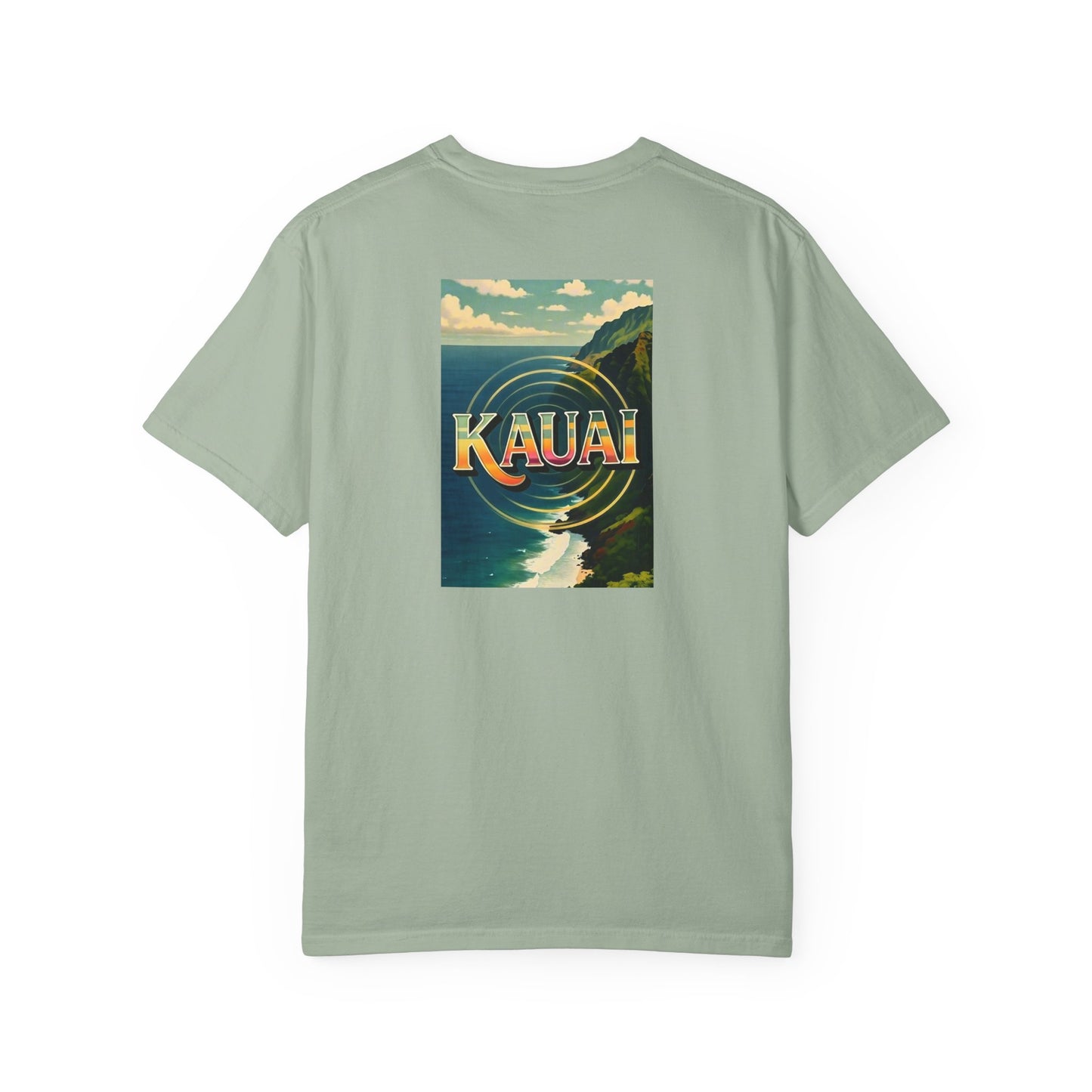 Kauai Hawaii Vintage Retro Back Printed Art Series Cotton Tee - Black Logo