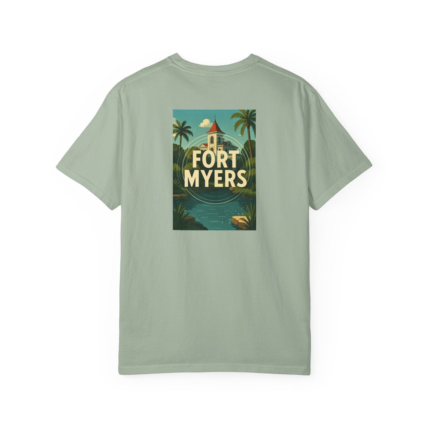 Fort Myers Florida Vintage Retro Back Printed Art Series Cotton Tee - Black Logo