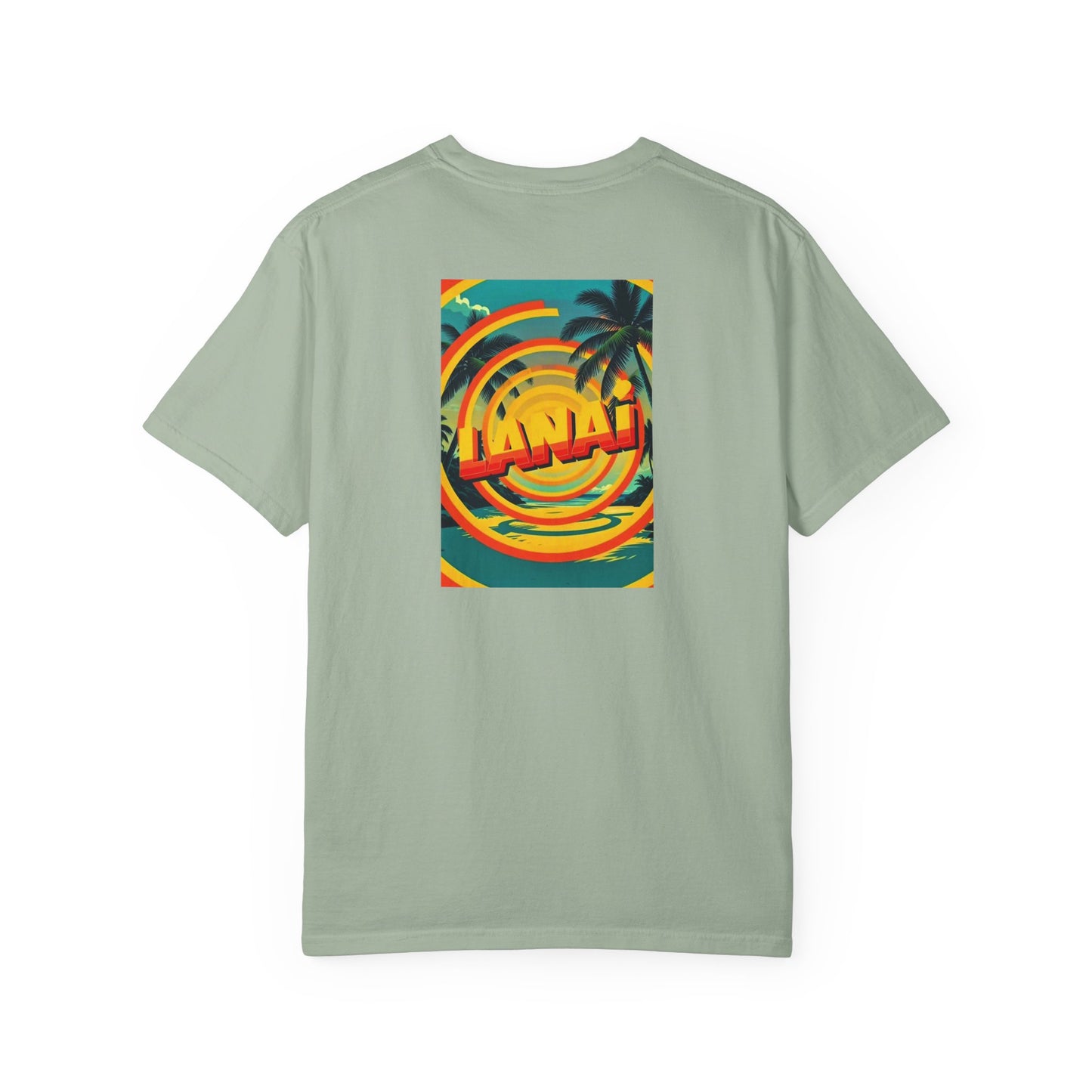 Lanai Hawaii Vintage Retro Back Printed Art Series Cotton Tee - Black Logo