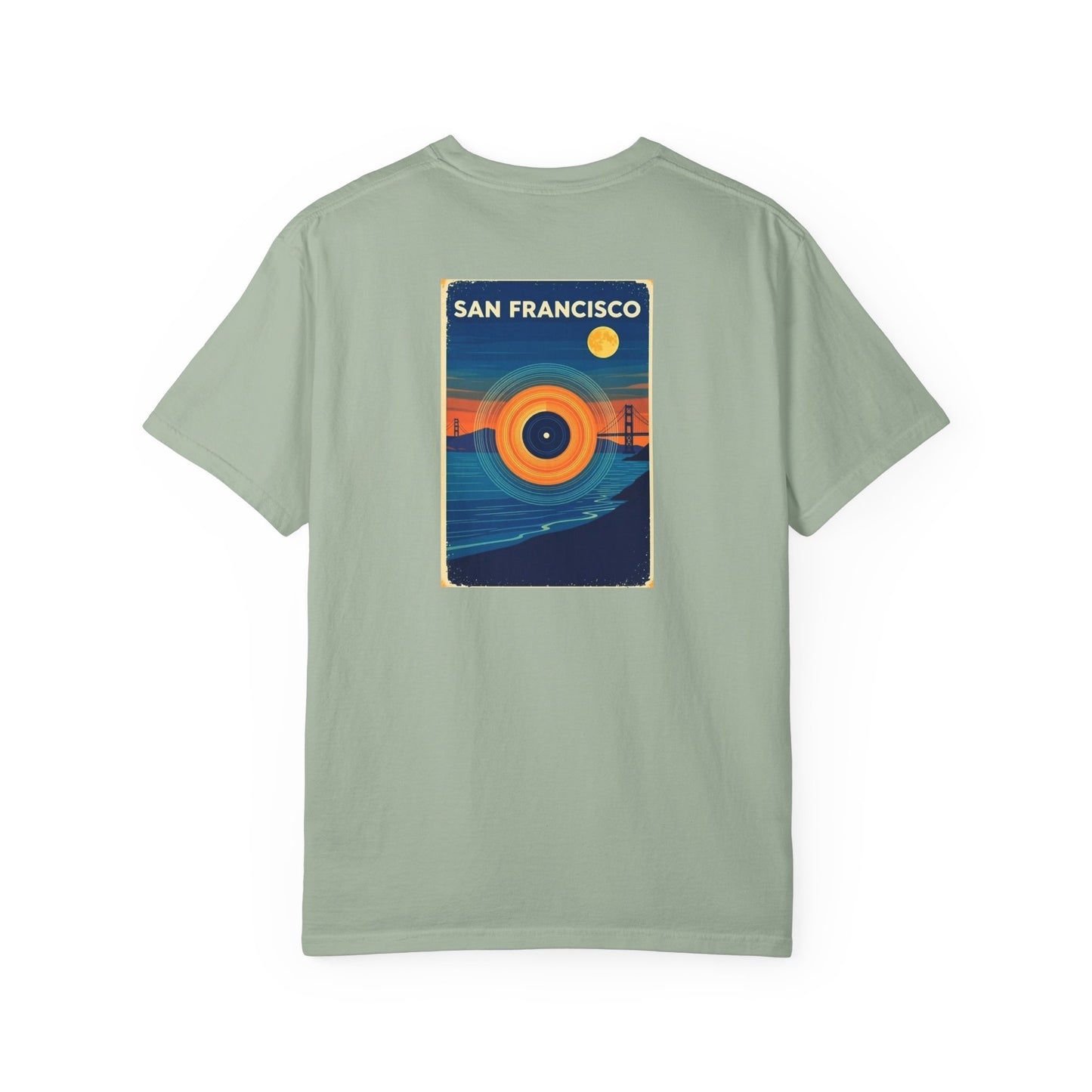 San Francisco California Vintage Retro Back Printed Art Series Cotton Tee - Black Logo