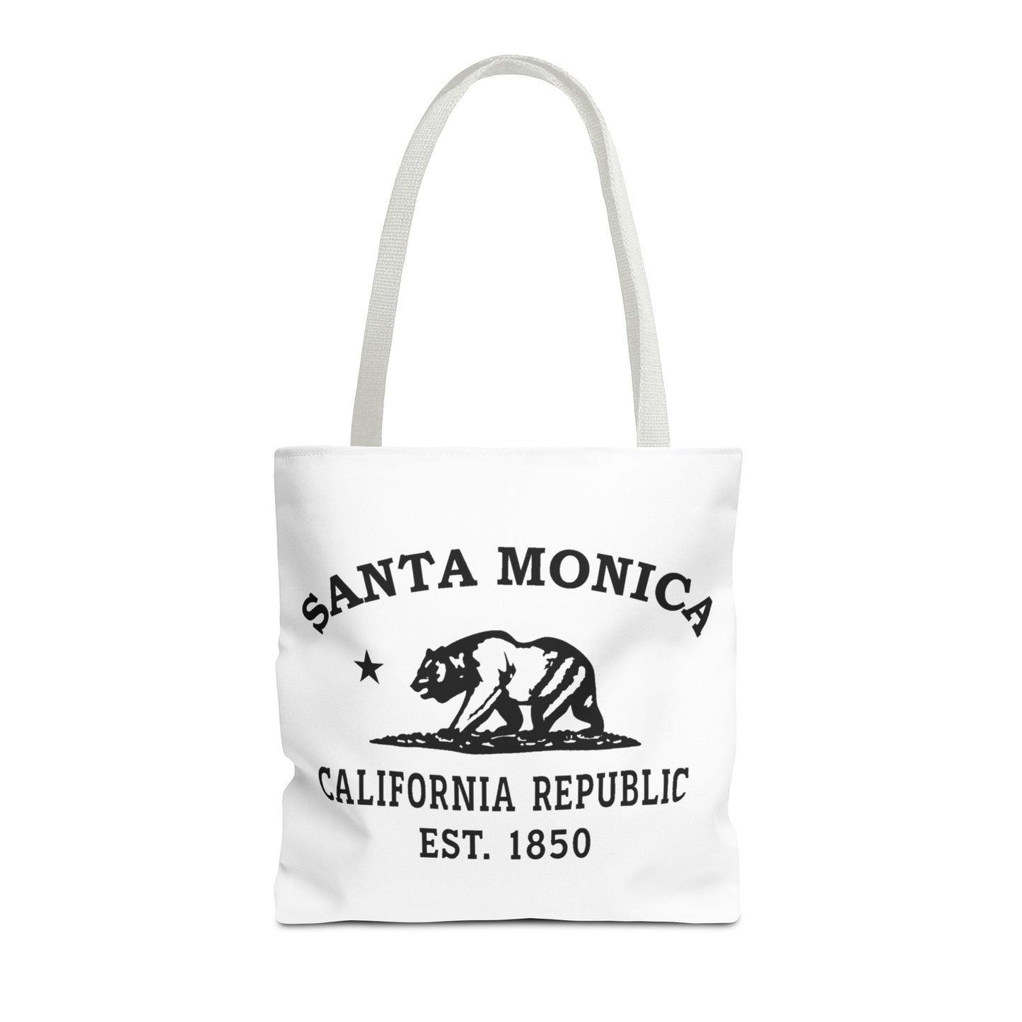 Santa Monica California Vintage Retro Light Canvas Tote - Black Logo