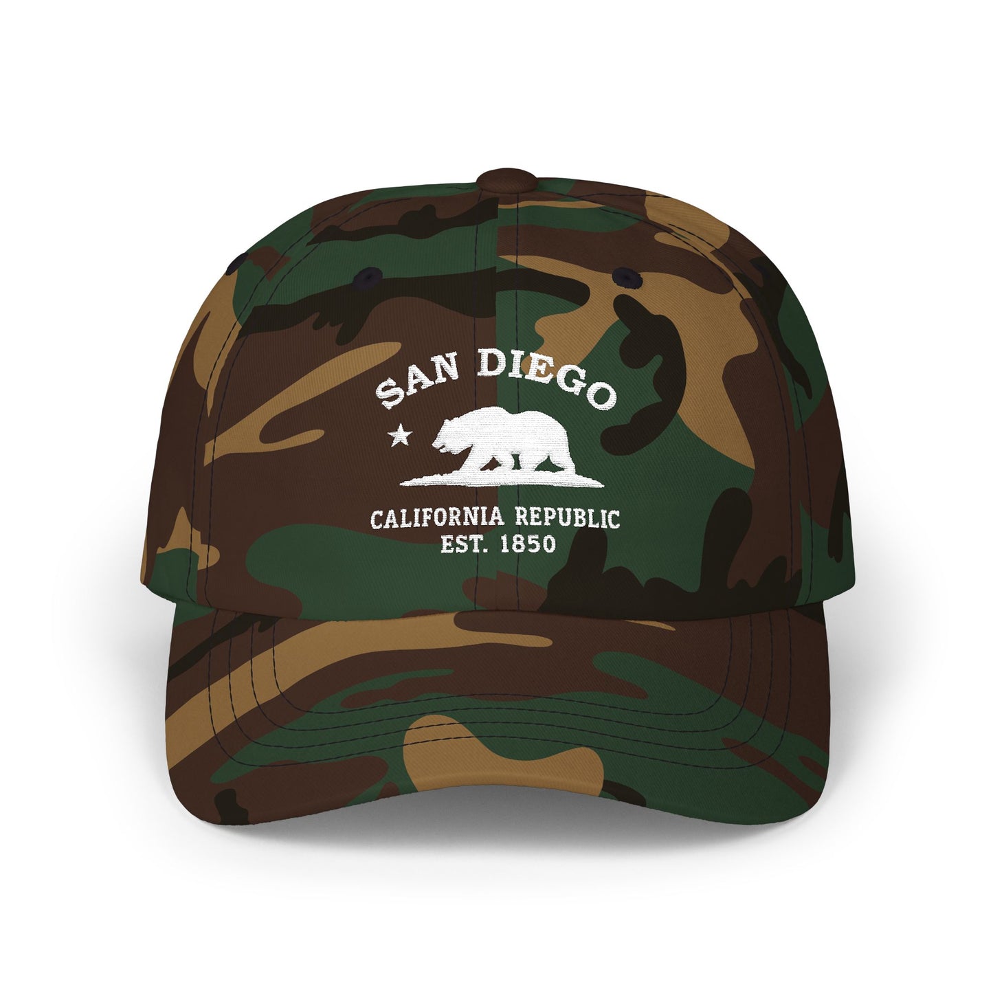 San Diego California Classic Embroidered Vintage Retro Cotton Cap - White Logo