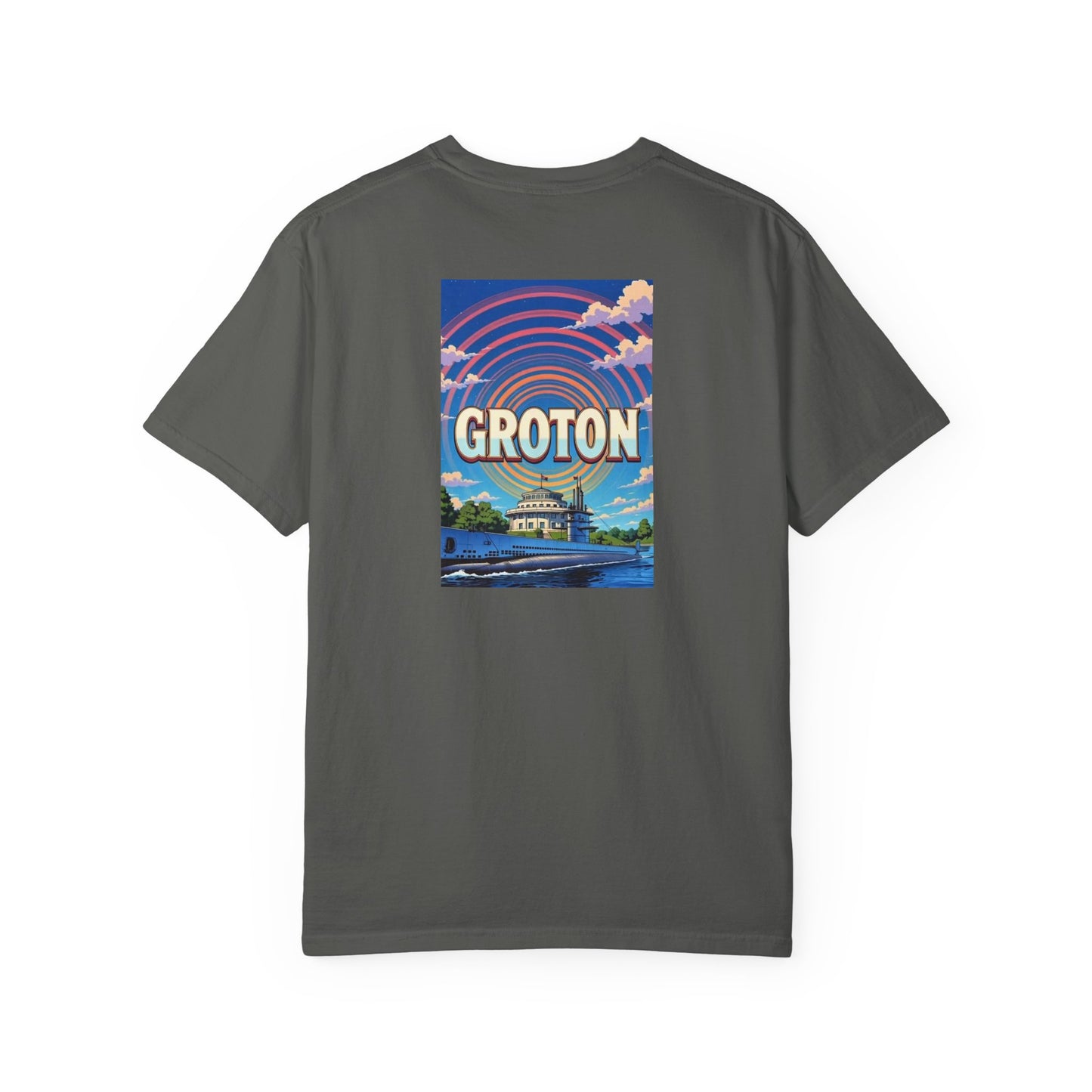 Groton Connecticut Vintage Retro Back Printed Art Series Cotton Tee - Black Logo
