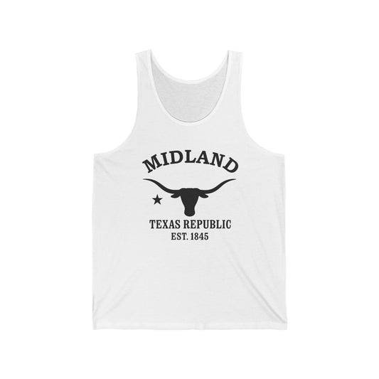 Midland Texas Unisex Cotton Jersey Tank Top - Black Logo