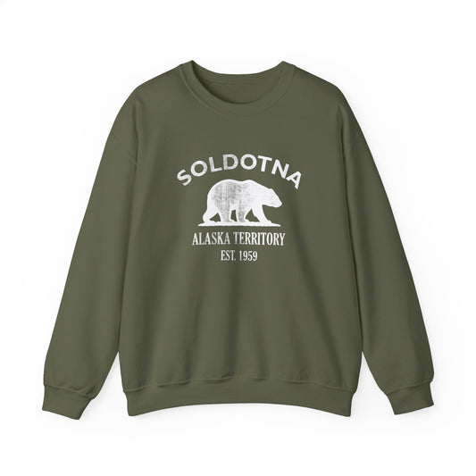 Soldotna Alaska Vintage Retro Unisex Heavy Crewneck Sweatshirt - White Logo