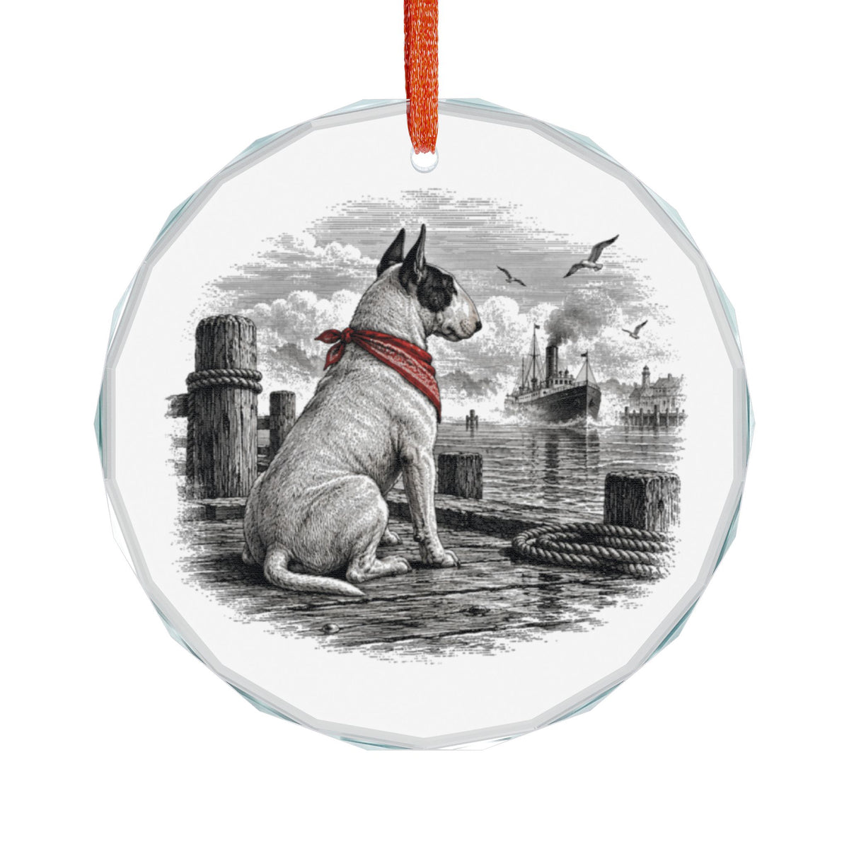 Juneau Alaska Holiday Ornament, Patsy Ann on the Wharf, Crystal Glass Ornament Hanging on White