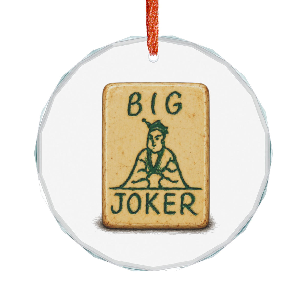 New York Mah Jongg Crystal Christmas Ornament Front on White, Big Joker Tile in the Style of a 1930s Bakelite Set