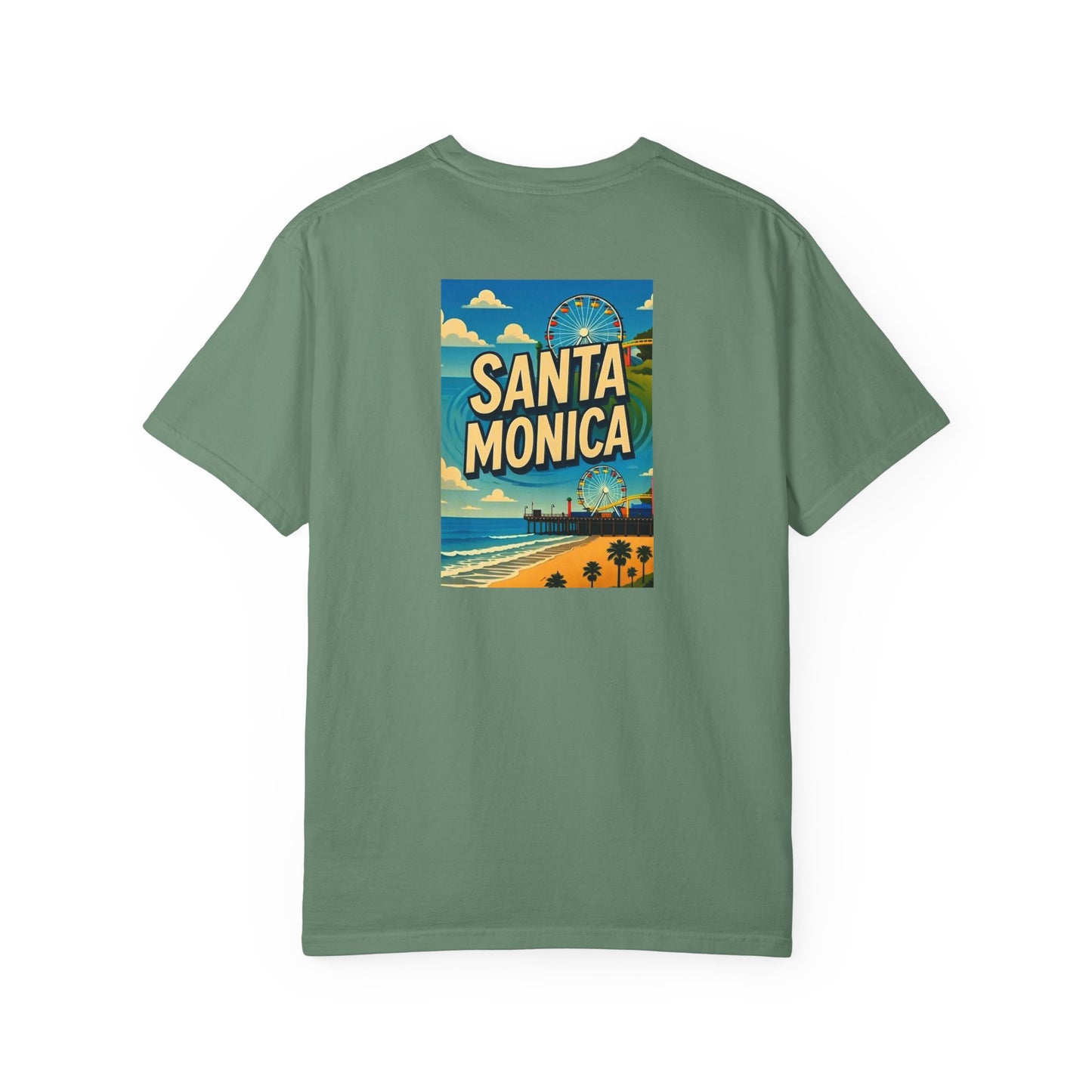 Santa Monica California Vintage Retro Back Printed Art Series Cotton Tee - Black Logo