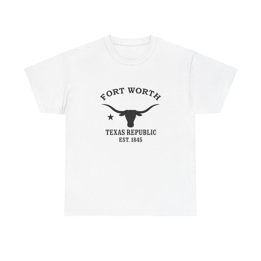 Fort Worth Texas Vintage Retro Unisex Heavy Cotton Tee - Black Logo