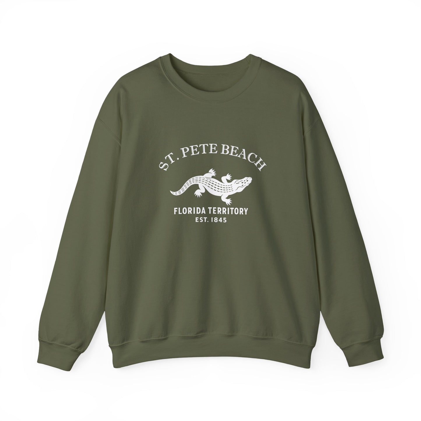 St Pete Beach Florida Vintage Retro Unisex Heavy Crewneck Sweatshirt - White Logo