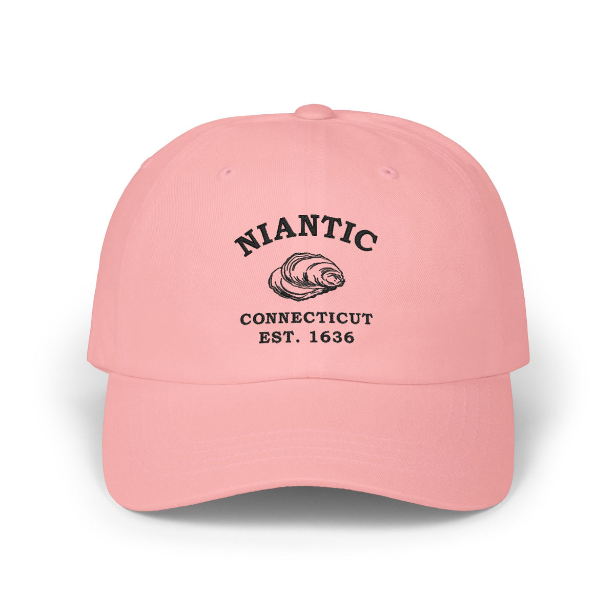 Niantic Connecticut Vintage Retro Embroidered Cotton Cap, White, Black Logo, Merlin Classics