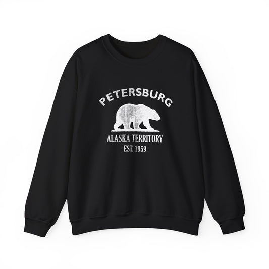 Petersburg Alaska Vintage Retro Unisex Heavy Crewneck Sweatshirt - White Logo