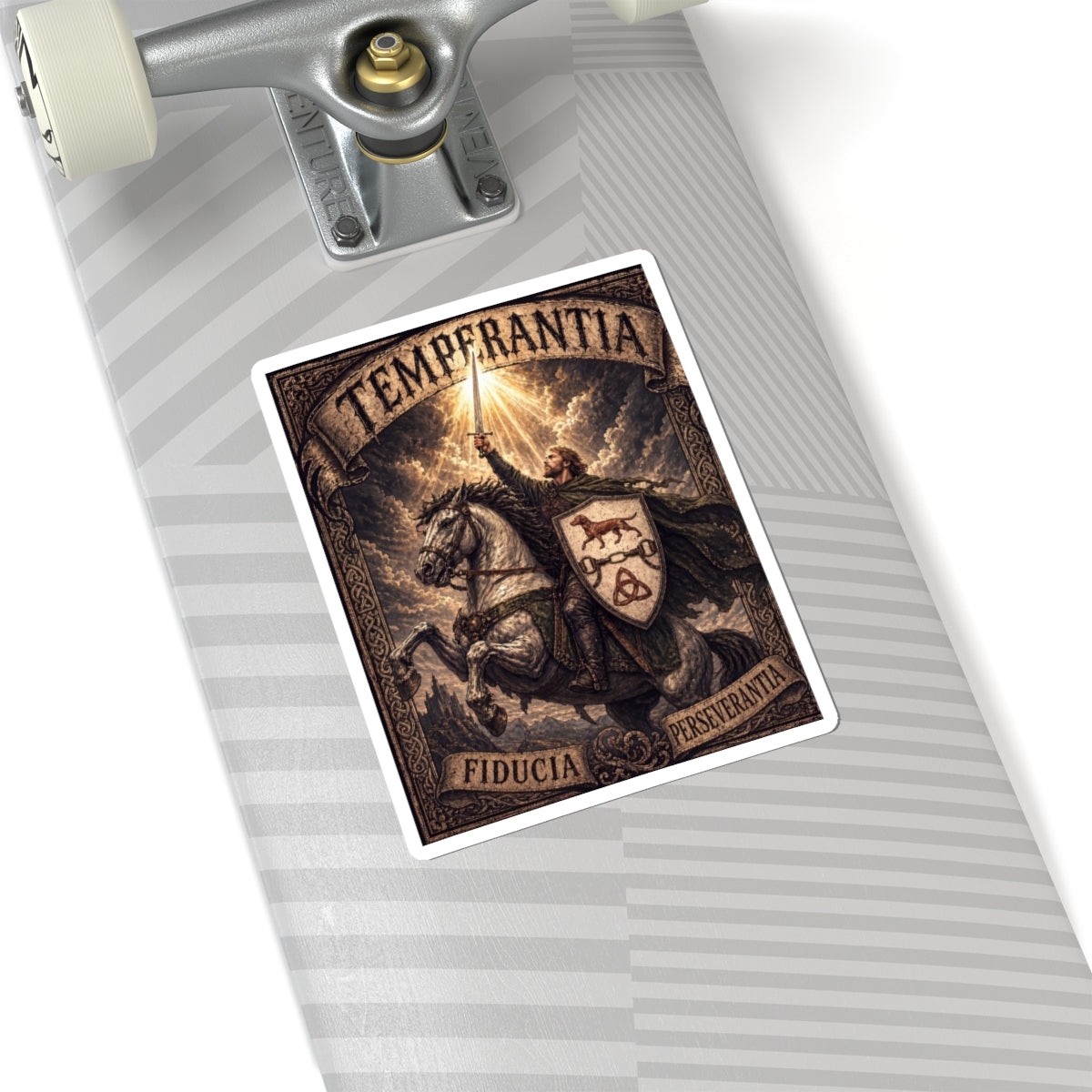 №108 Knight on Horseback Vinyl Sticker · Live Your Best Knight · Temperantia Fiducia Perseverantia