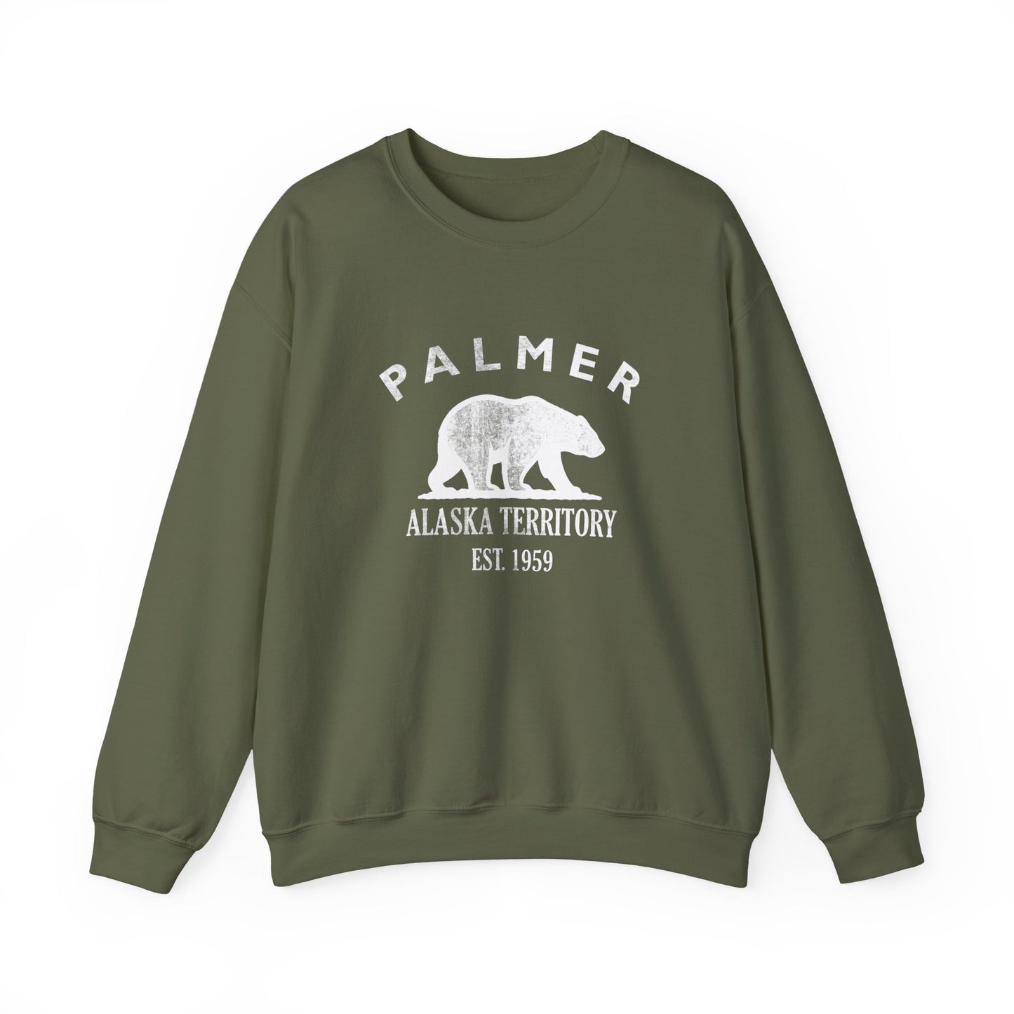 Palmer Alaska Vintage Retro Unisex Heavy Crewneck Sweatshirt - White Logo