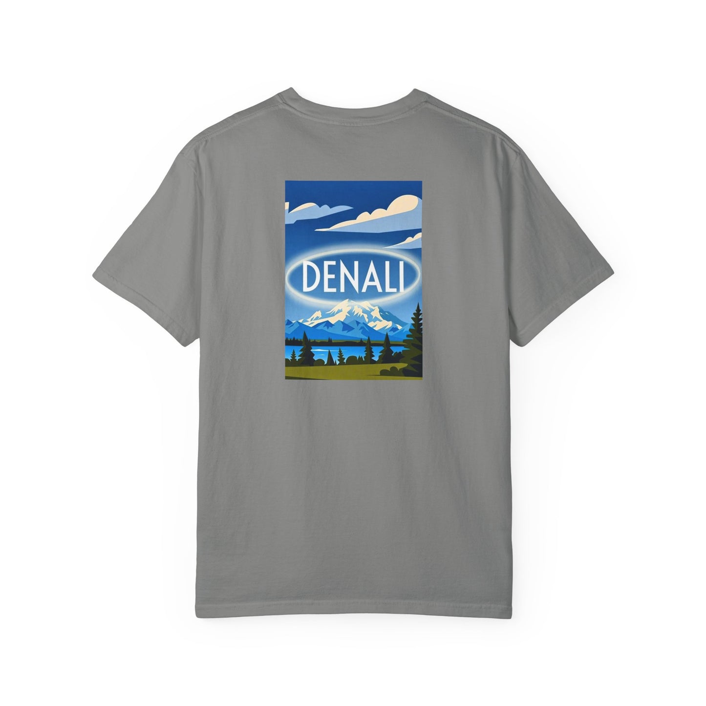 Denali Alaska Vintage Retro Back Printed Art Series Cotton Tee - Black Logo