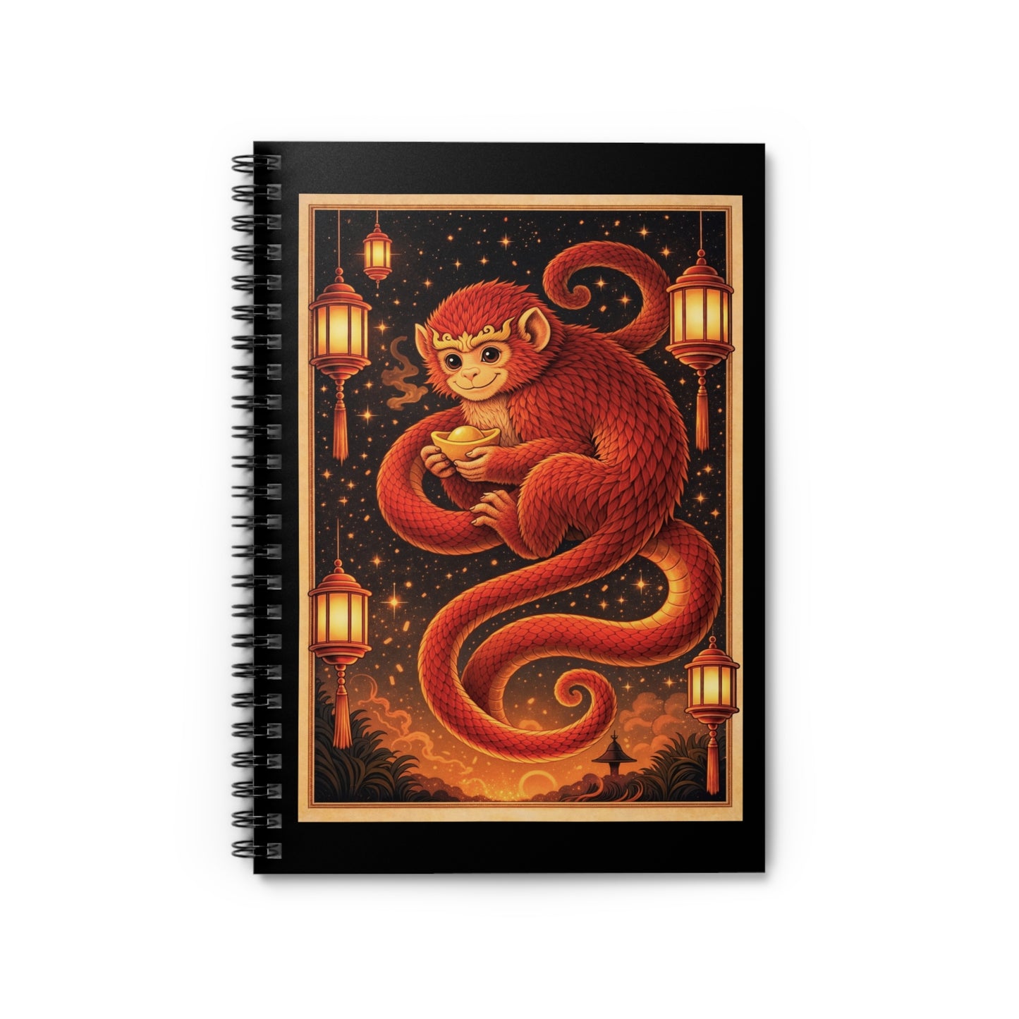 Zodiac Year of the Monkey (2016+) Vintage Retro Art Series Spiral Ruled Journal