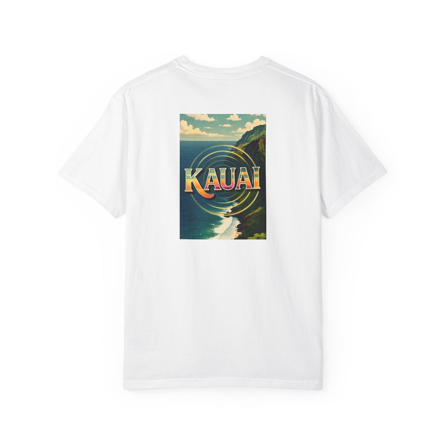 Kauai Hawaii Vintage Retro Back Printed Art Series Cotton Tee - Black Logo