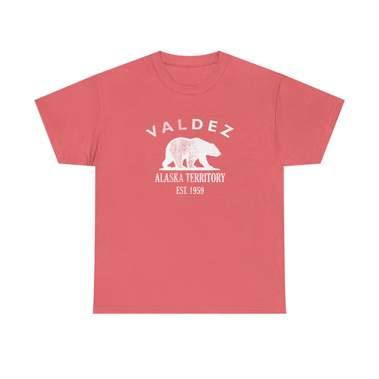 Valdez Alaska Vintage Retro Unisex Heavy Cotton Tee - White Logo