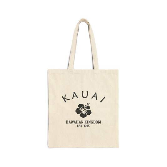 Kauai Hawaii Vintage Retro Cotton Canvas Tote Bag - Black Logo