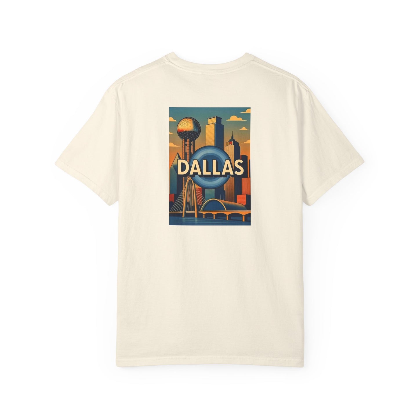 Dallas Texas Vintage Retro Back Printed Art Series Cotton Tee - Black Logo