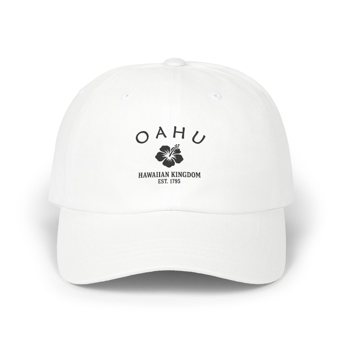 Oahu Hawaii Vintage Retro Embroidered Cotton Cap - Black Logo