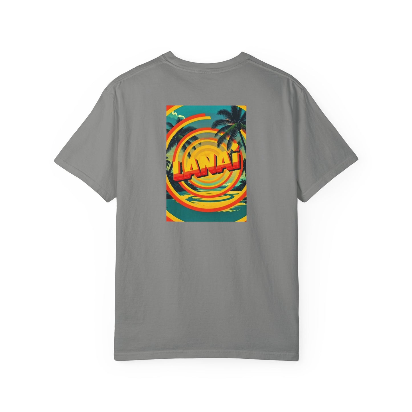 Lanai Hawaii Vintage Retro Back Printed Art Series Cotton Tee - Black Logo