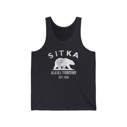 Sitka Alaska Vintage Retro Unisex Cotton Jersey Tank Top - White Logo