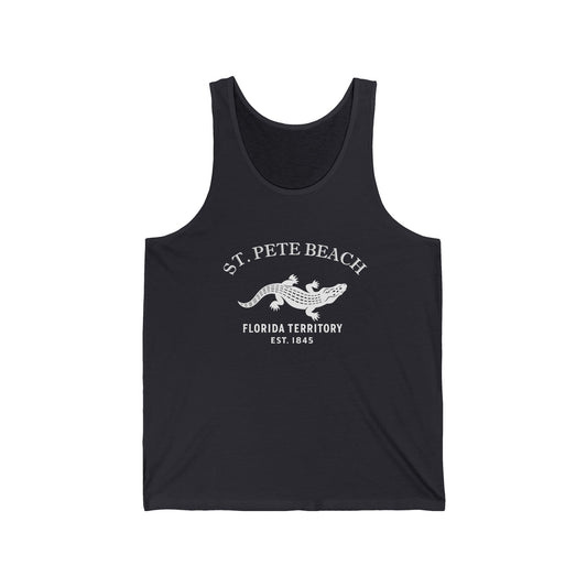 St Pete Beach Florida Vintage Retro Unisex Cotton Jersey Tank Top - White Logo
