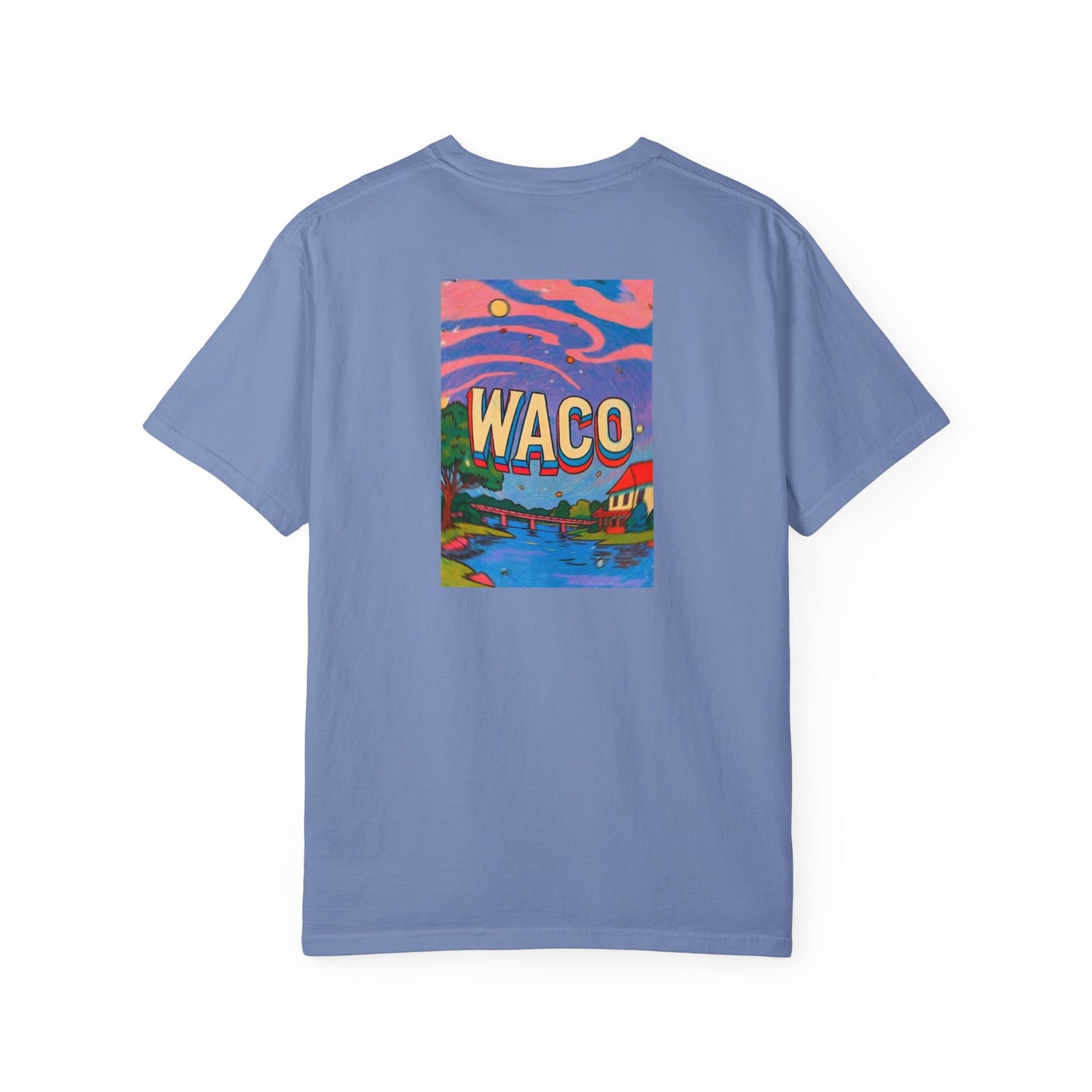 Waco Texas Vintage Retro Back Printed Art Series Cotton Tee - Black Logo