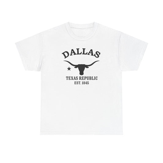 Dallas Texas Vintage Retro Unisex Heavy Cotton Tee - Black Logo