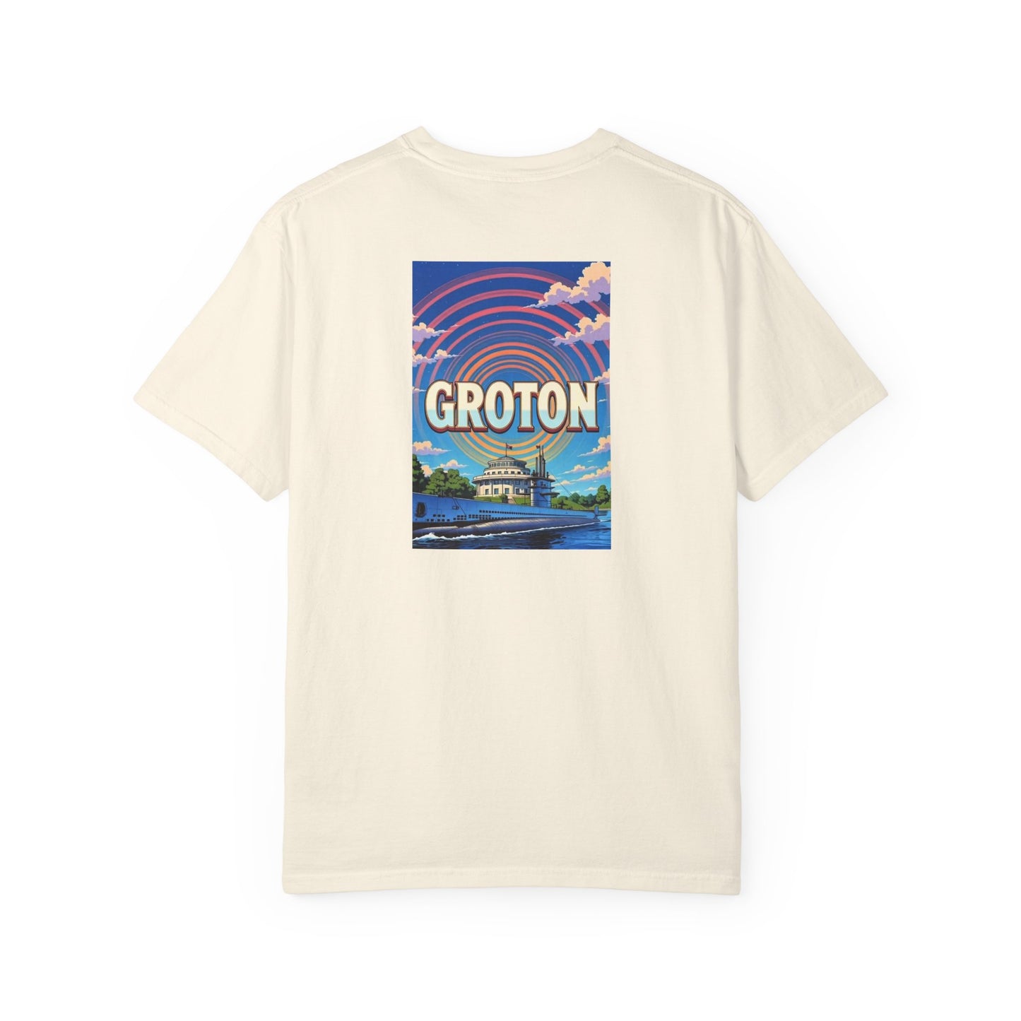 Groton Connecticut Vintage Retro Back Printed Art Series Cotton Tee - Black Logo