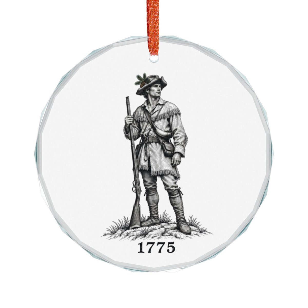 Green Mountain Boys 1775 Crystal Glass Ornament, Pen-and-Ink Frontiersman in a Fringed Hunting Shirt