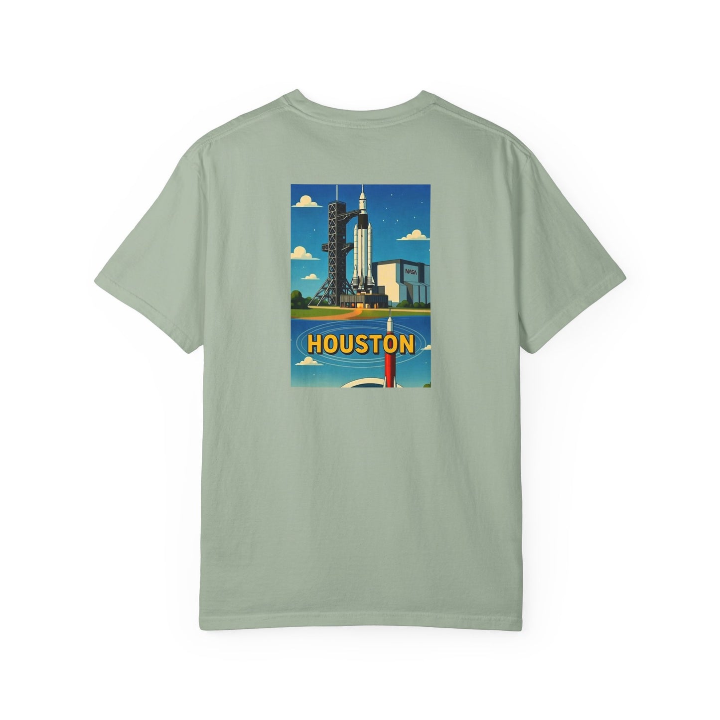 Houston Texas Vintage Retro Back Printed Art Series Cotton Tee - Black Logo